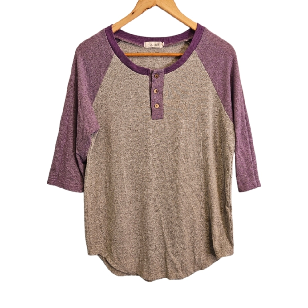 Hocosit Comfy & Casual Shirt - Grey with Purple Accents (Size M)